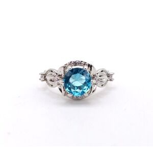Blue CZ Silver Tone Cocktail Ring